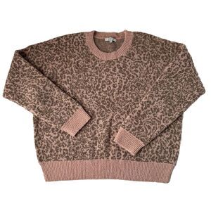 Madewell Pink Leopard Print Pullover Sweater Merino Wool Blend XL